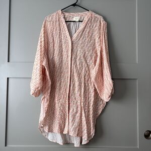 Anthropologie Maeve Lena Yarn Tunic Blouse Women Sz M Orange Geometric Oversized